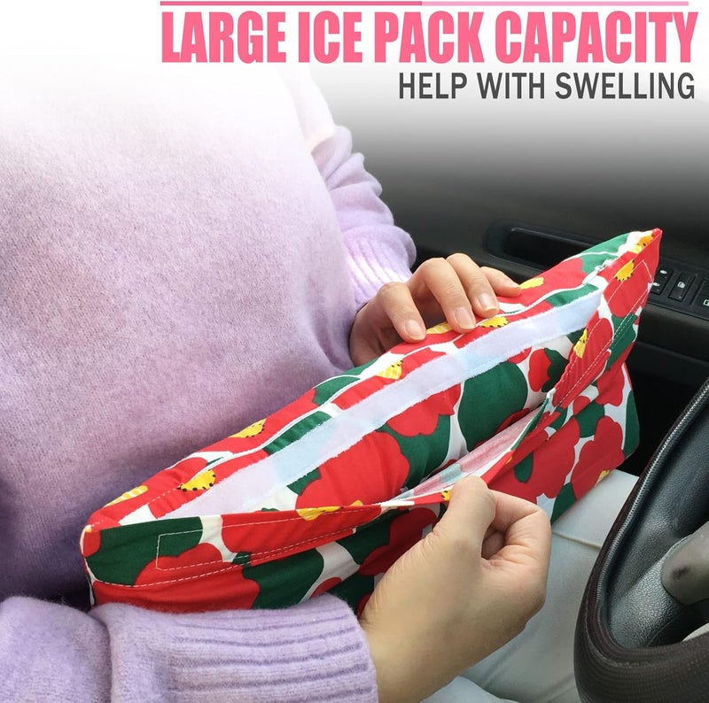 HapiPoppy Hysterectomy Pillow Abdominal Post Surgery Pillows with Pocket Comfort for Ice Heat Packs Tummy Tuck Belly Incision Recovery Seatbelt Gifts Women Patients Red Flower - Image 3